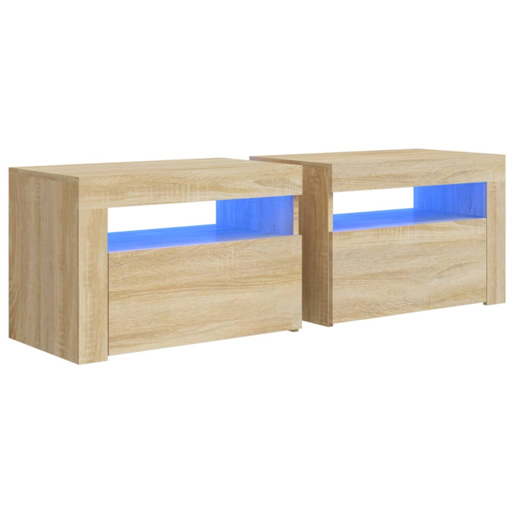 Comodini 2 Pz Con Luci Led Rovere Sonoma 60x35x40 cm