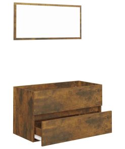 Set Mobili Da Bagno 2 Pz Rovere Fumo In Legno Multistrato