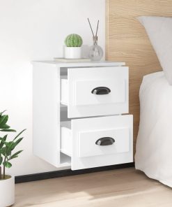 Comodini A Parete 2 Pz Bianco Lucido 41,5x36x53 cm
