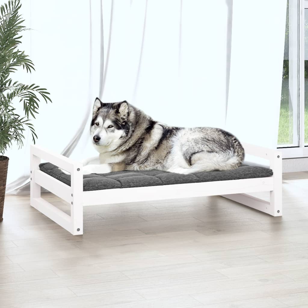 Cuccia Per Cani Bianca 105,5x75,5x28 Cm Legno Massello Di Pino