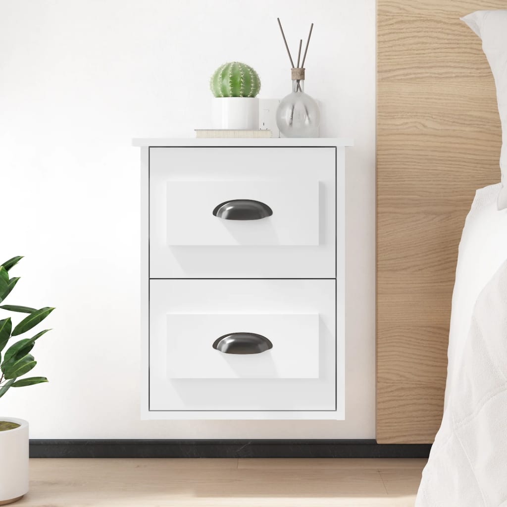 Comodino A Parete Bianco Lucido 41,5x36x53 cm
