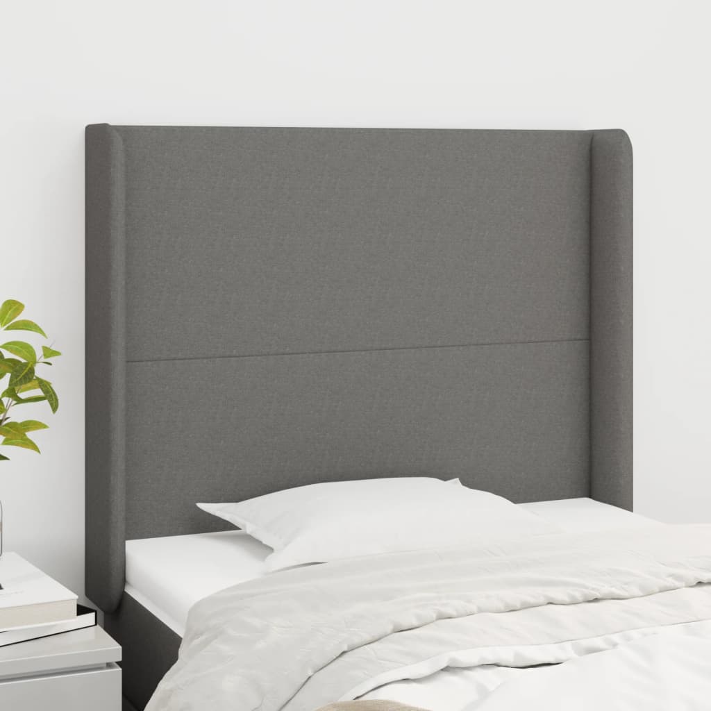 Testiera Ad Orecchio Grigio Scuro 93x16x118/128 Cm In Tessuto
