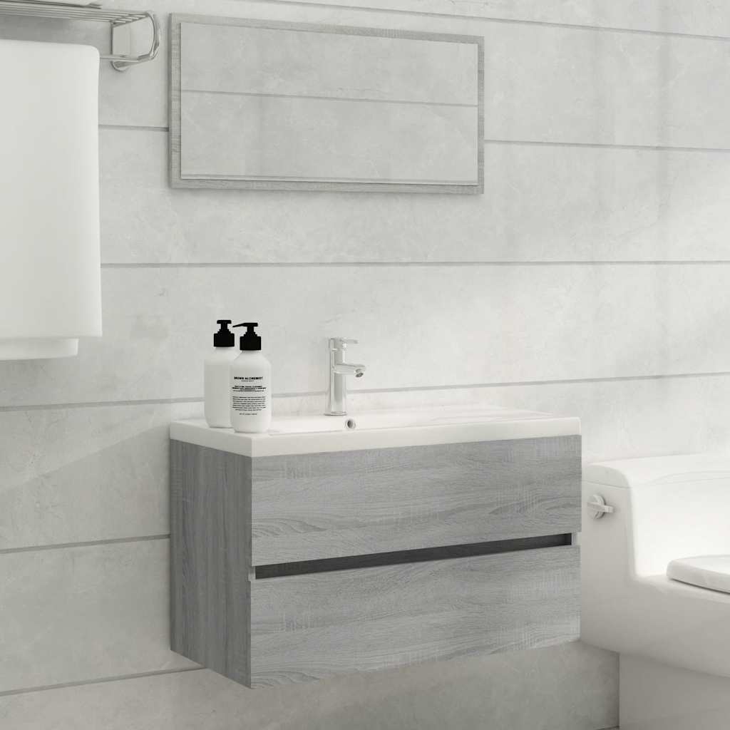 Set Mobili Da Bagno 2 Pz Grigio Sonoma In Legno Multistrato