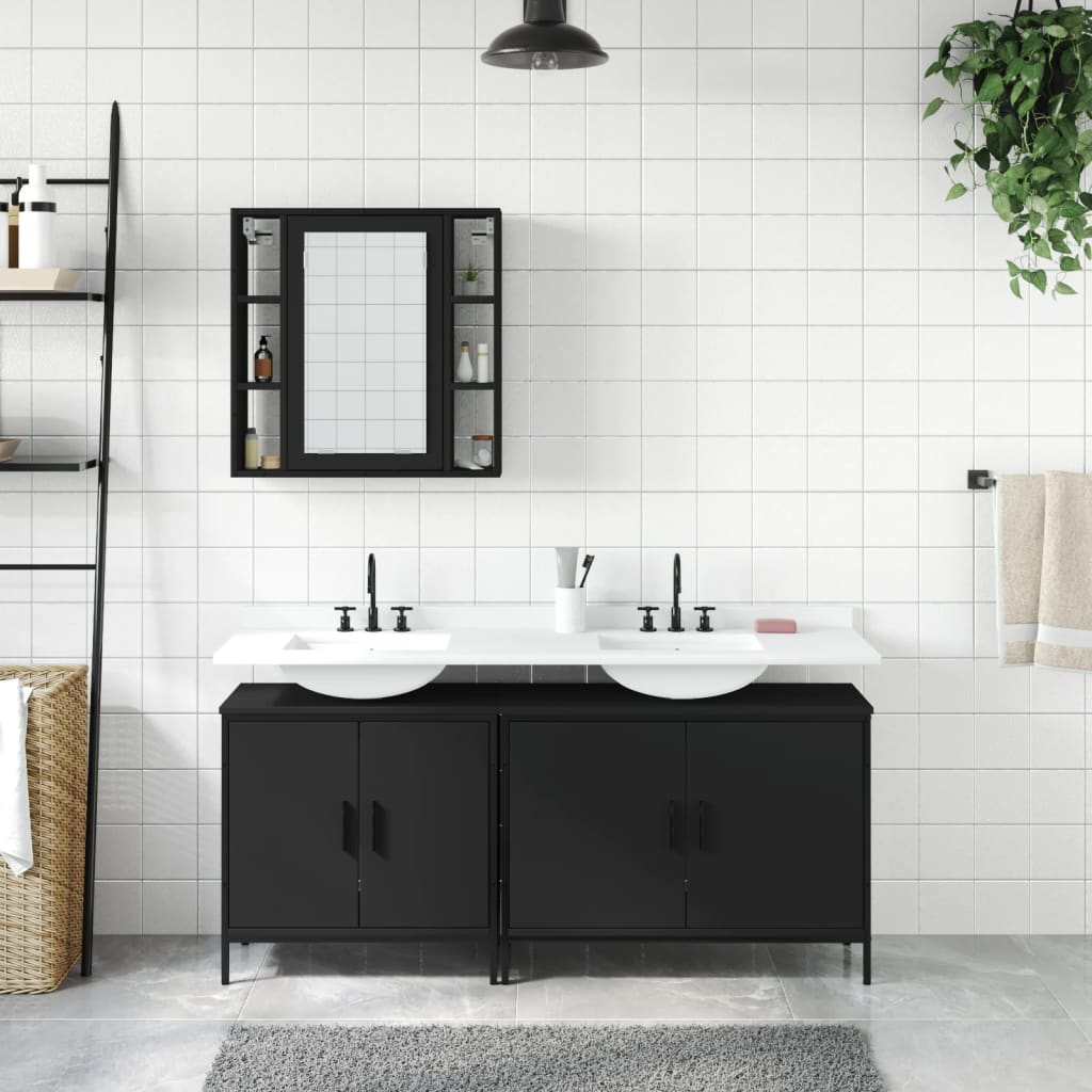 Set Di Mobili Da Bagno 3 Pz Nero In Legno Multistrato