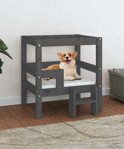 Cuccia Per Cani Grigio 55,5x53,5x60cm In Legno Massello Di Pino