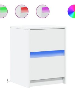 Comodini Con Luci Led 2pz Bianchi In Legno Multistrato