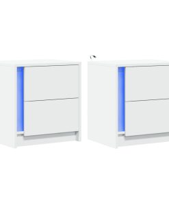 Comodini Con Luci Led 2pz Bianchi In Legno Multistrato