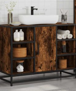 Mobile Lavabo Bagno Rovere Fumo 60x30x60 Cm Legno Multistrato
