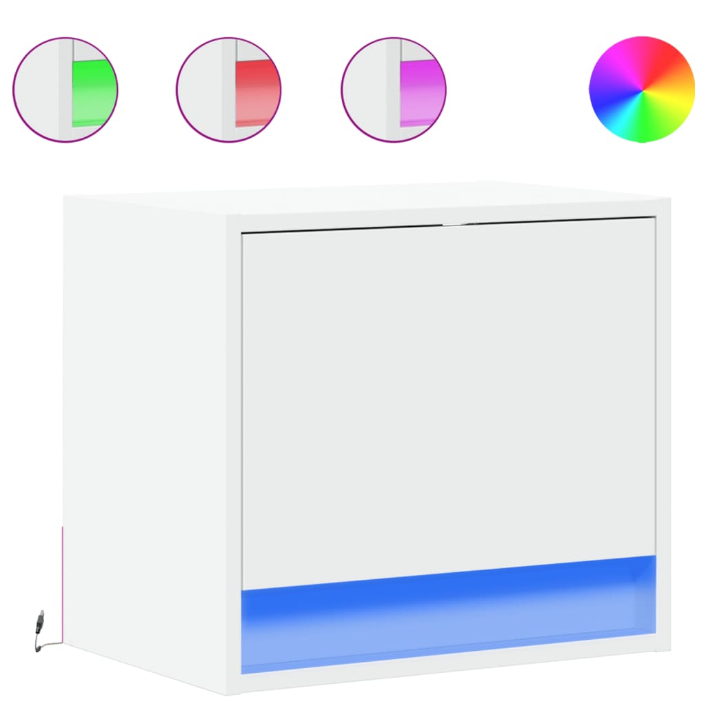 Comodini A Parete Con Luci Led 2 Pz Bianchi - Image 6