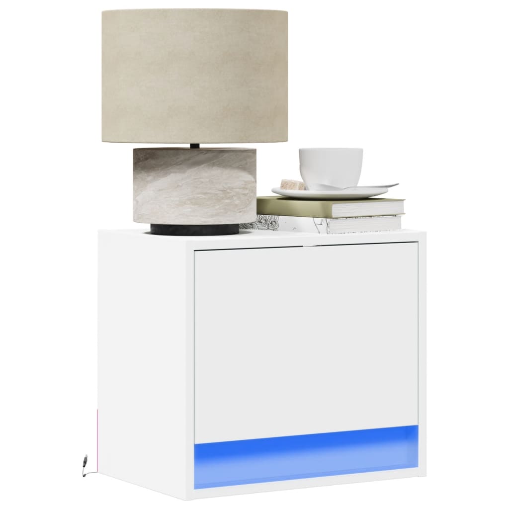 Comodini A Parete Con Luci Led 2 Pz Bianchi - Image 2