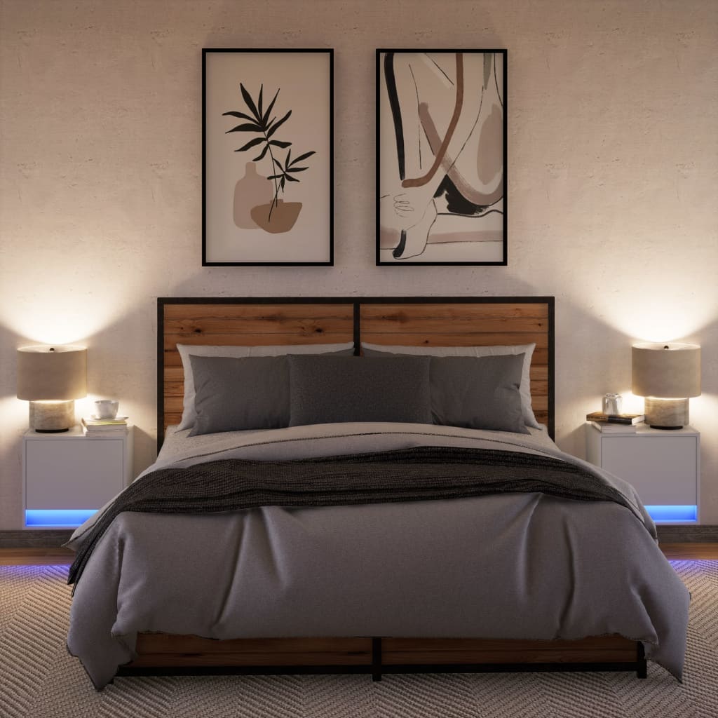 Comodini A Parete Con Luci Led 2 Pz Bianchi