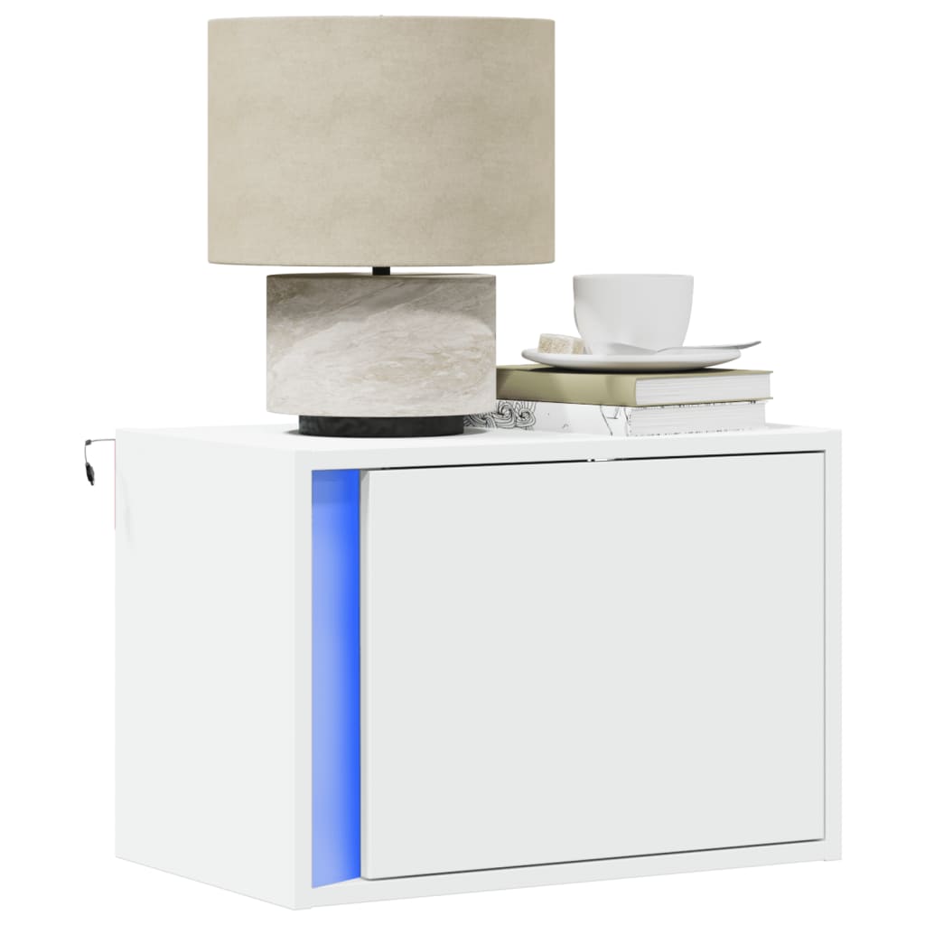 Comodini A Parete Con Luci Led 2 Pz Bianchi - Image 4