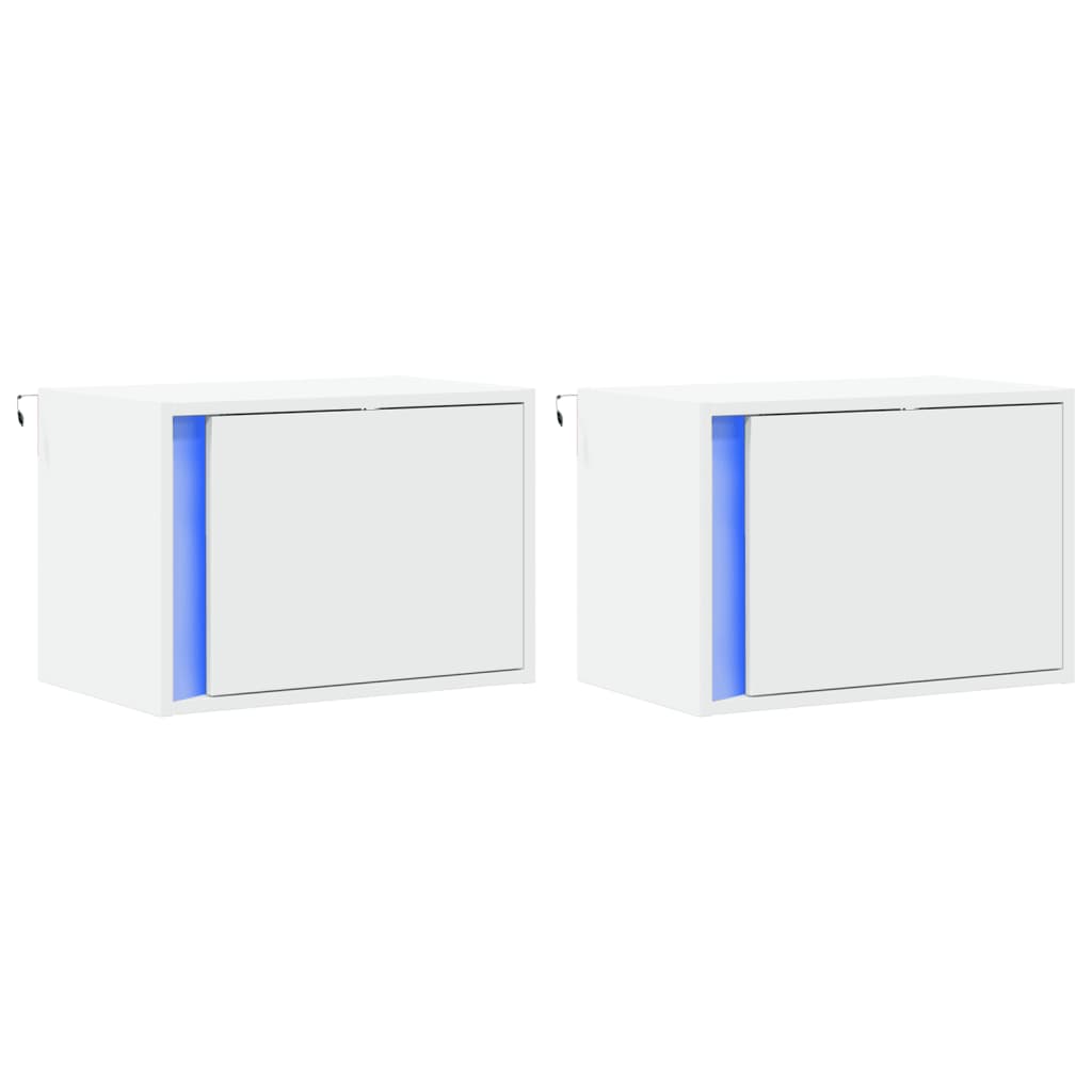Comodini A Parete Con Luci Led 2 Pz Bianchi - Image 2
