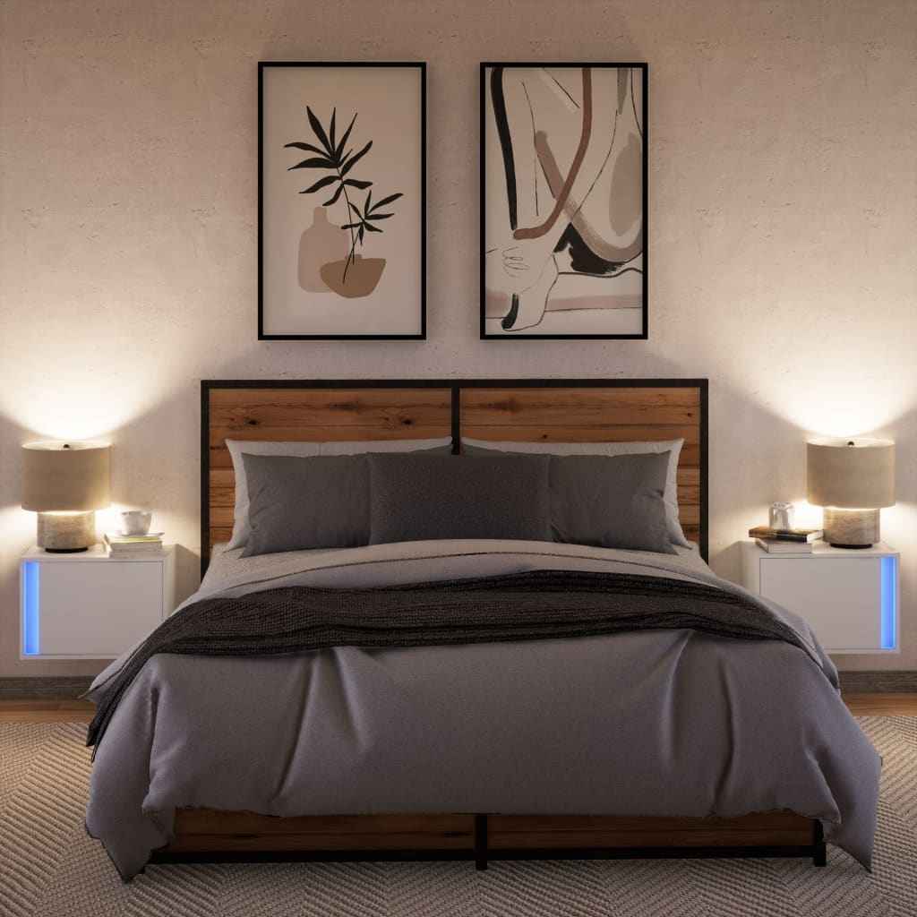 Comodini A Parete Con Luci Led 2 Pz Bianchi - Image 6