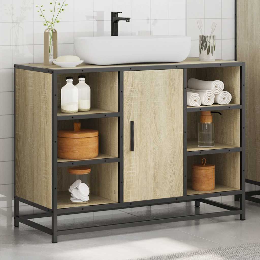Mobiletto Per Lavabo Da Bagno Rovere Sonoma 80x33x60 Cm Legno Massello