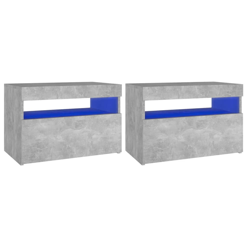 Comodini Con Luci Led 2 Pz Grigio Cemento 60x35x40 cm