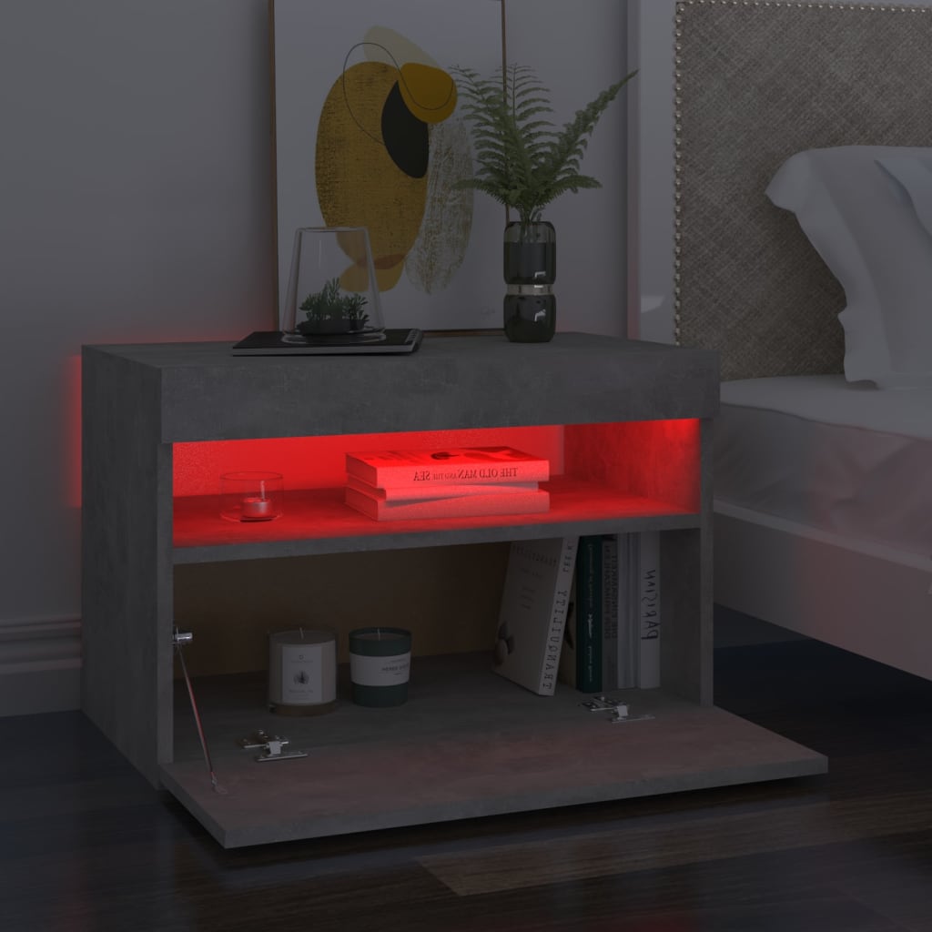 Comodini Con Luci Led 2 Pz Grigio Cemento 60x35x40 cm - Image 6