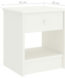 Comodino Bianco 35x30x40 Cm In Legno Massello Di Pino