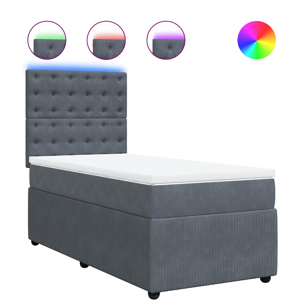 Giroletto A Molle Con Materasso Grigio Scuro 90x200 Cm Velluto
