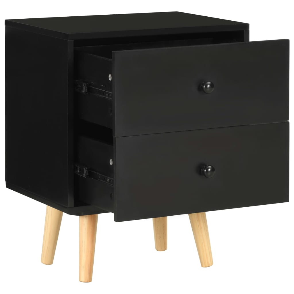 Comodini 2 Pz Neri 40x30x50 Cm Legno Massello Di Pino