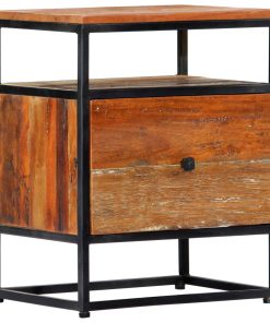 Comodino 40x30x50 Cm In Legno Massello Di Recupero E Acciaio