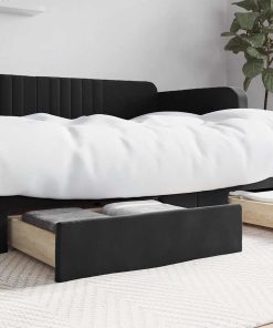 Cassetti Da Letto 2pz Neri In Legno Multistrato E Velluto