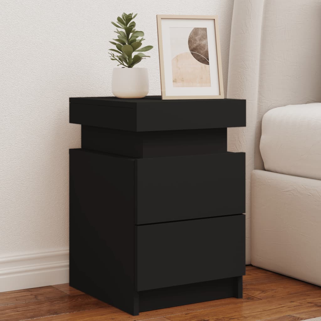 Comodini Con Luci Led 2pz Neri 35x39x55 cm