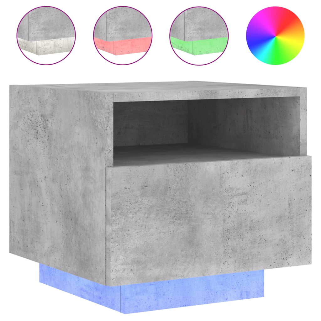 Comodini Con Luci Led 2pz Grigio Cemento 40x39x37 cm - Image 3