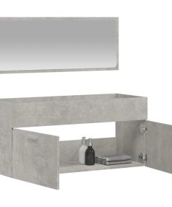 Mobile Da Bagno Con Specchio Grigio Cemento Legno Multistrato