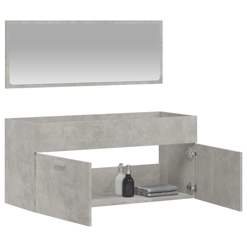 Mobile Da Bagno Con Specchio Grigio Cemento Legno Multistrato