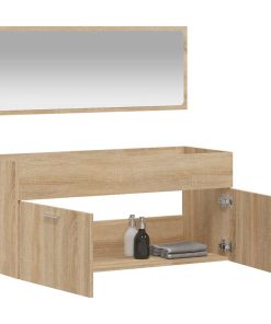Mobile Da Bagno Con Specchio Rovere Sonoma In Legno Multistrato