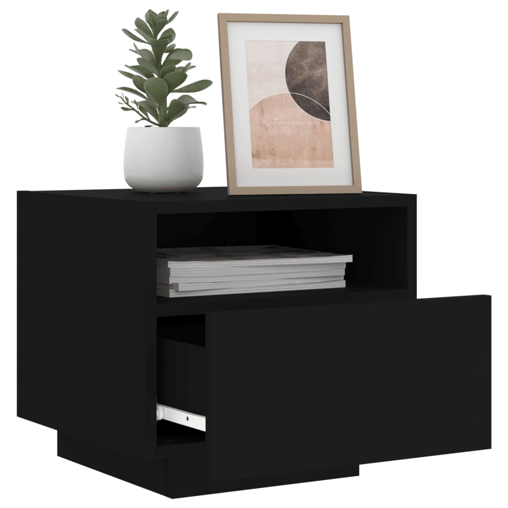 Comodini Con Luci Led 2pz Neri 40x39x37 cm