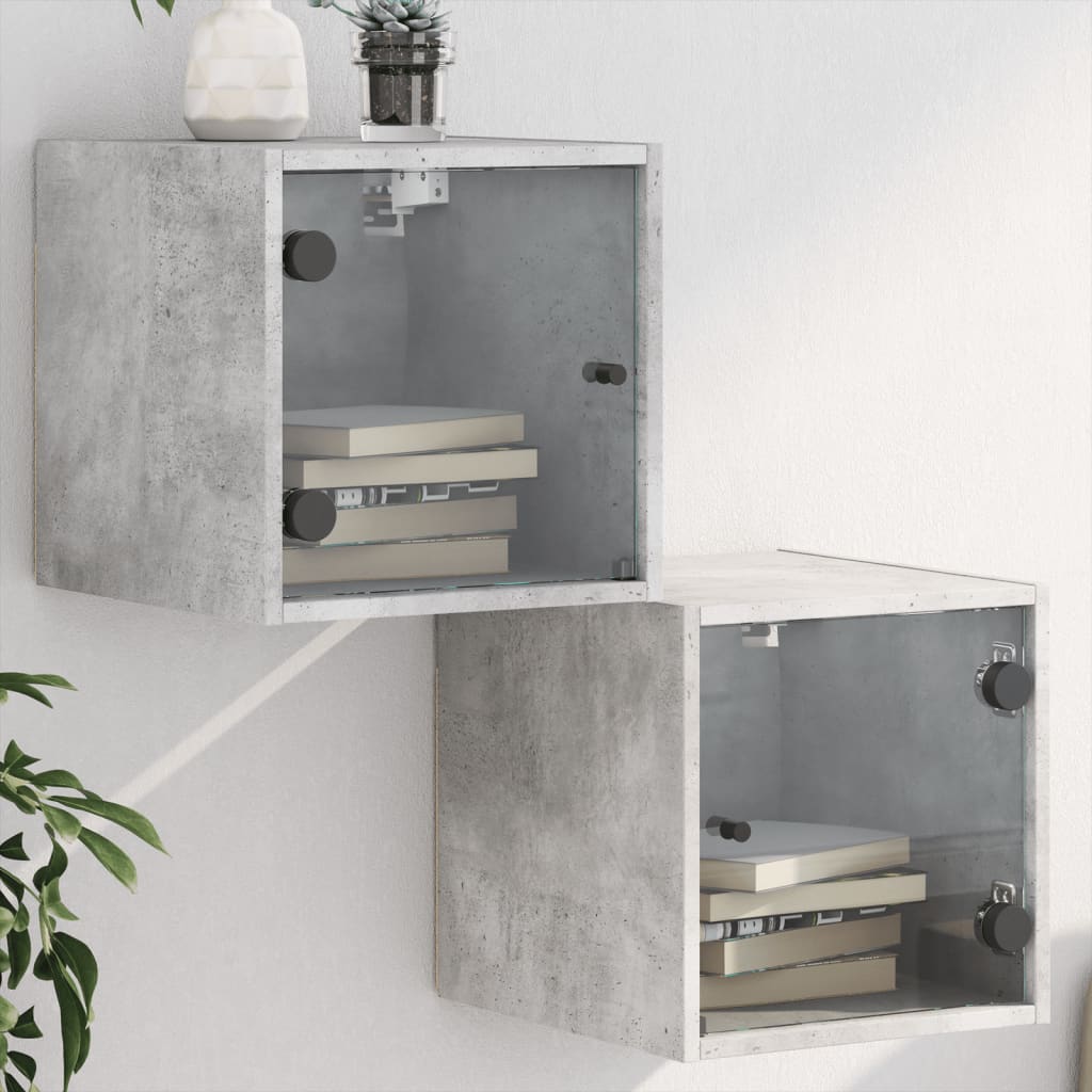 Comodini Con Ante In Vetro 2pz Grigio Cemento 35x37x35 cm - Image 4