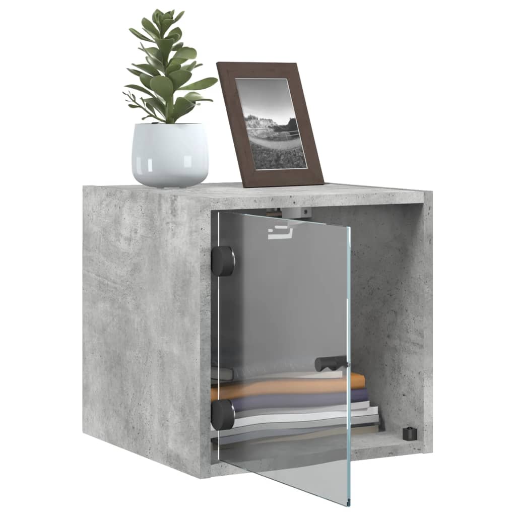 Comodini Con Ante In Vetro 2pz Grigio Cemento 35x37x35 cm