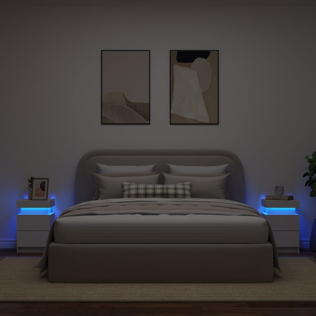 Comodini Con Luci Led 2pz Bianchi 35x39x55 cm - Image 3