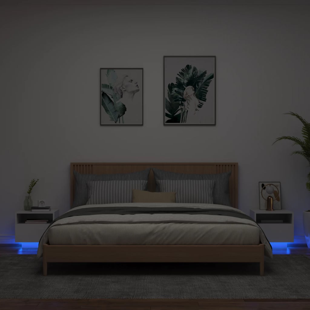 Comodini Con Luci Led 2pz Bianchi 40x39x37 cm - Image 2