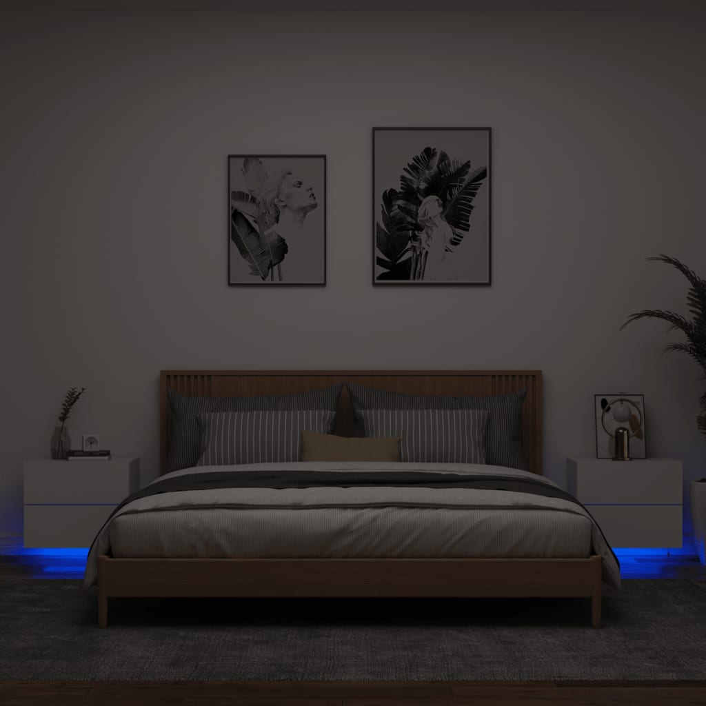 Comodini A Parete Con Luci Led 2 Pz Bianchi