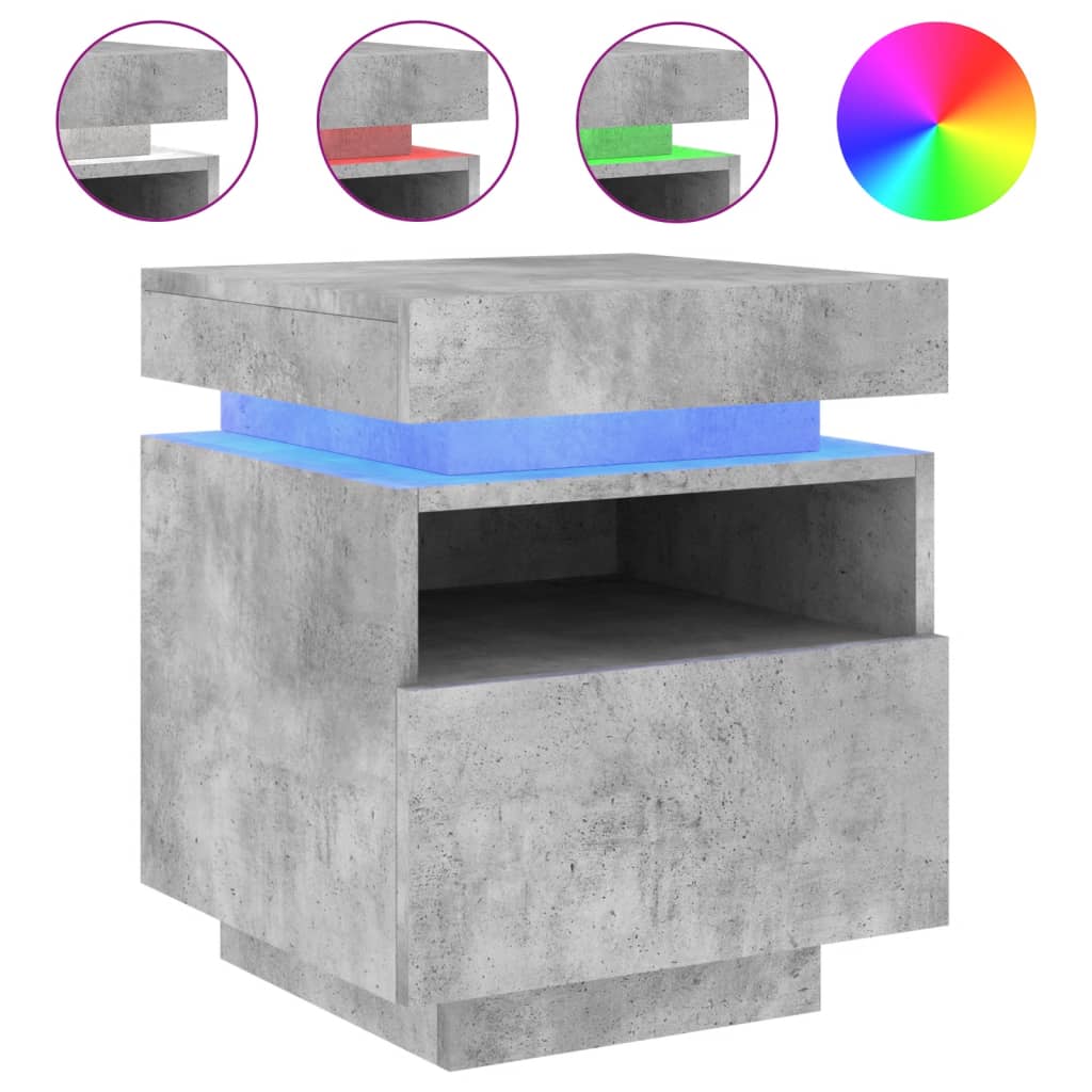 Comodini Con Luci Led 2pz Grigio Cemento 40x39x48,5 cm