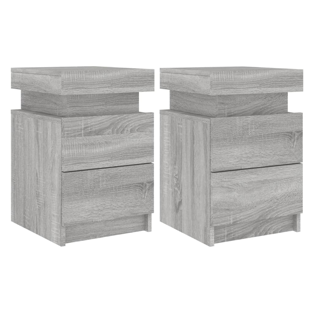 Comodini Con Luci Led 2pz Grigio Sonoma 35x39x55 cm