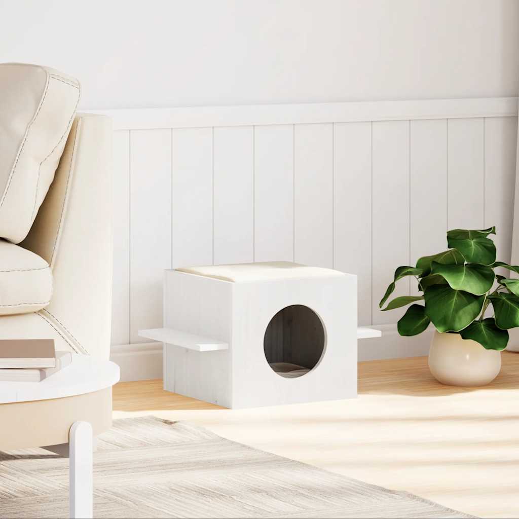 Cuccia Per Gatti Bianca 51x35x30 Cm In Legno Massello Di Pino - Image 6