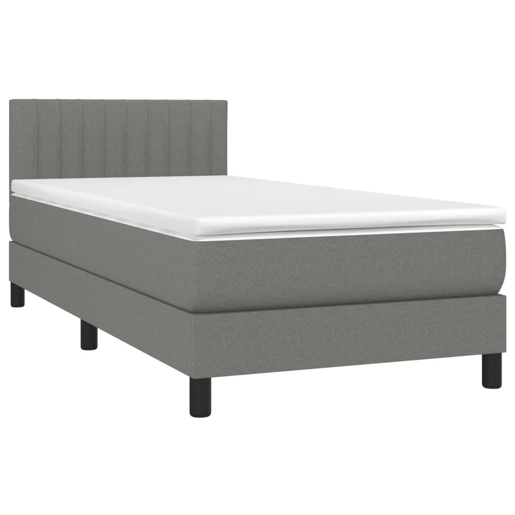 Letto A Molle Materasso E Led Grigio Scuro 80x200 Cm In Tessuto