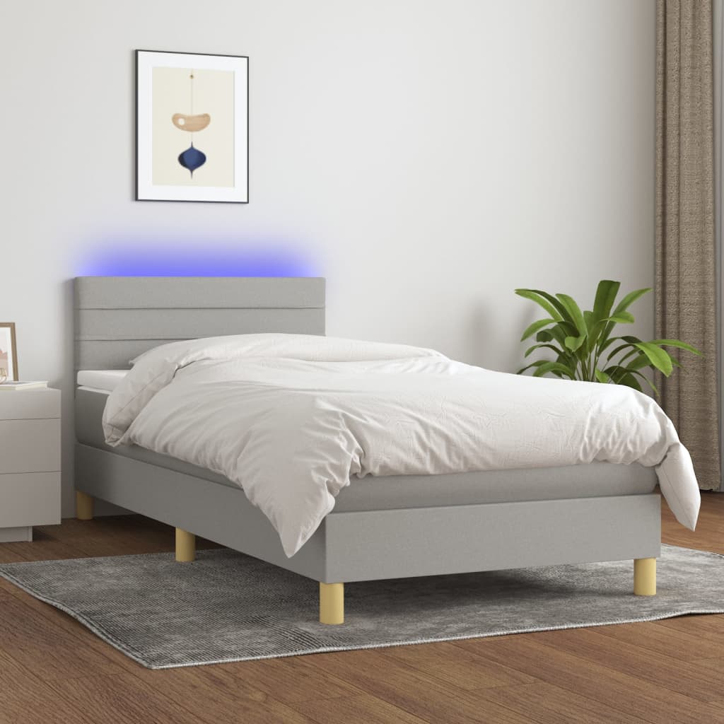 Letto A Molle Materasso E Led Grigio Chiaro 80x200 Cm Tessuto