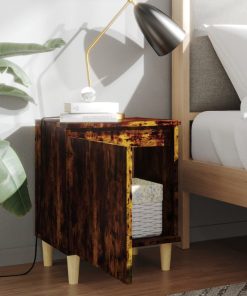 Comodini Con Gambe In Legno Massello 2pz Rovere Fumo 40x30x50cm
