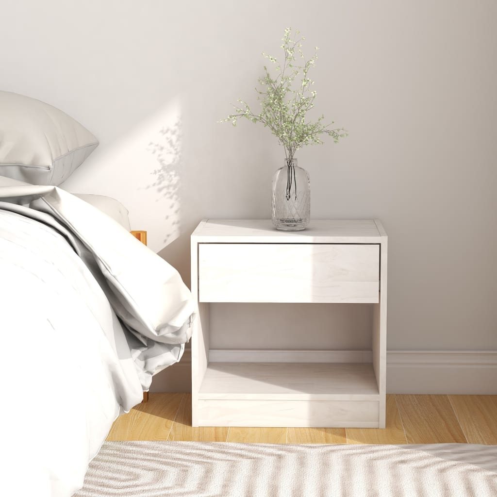 Comodini 2 Pz Bianchi 40x31x40 Cm In Legno Massello Di Pino