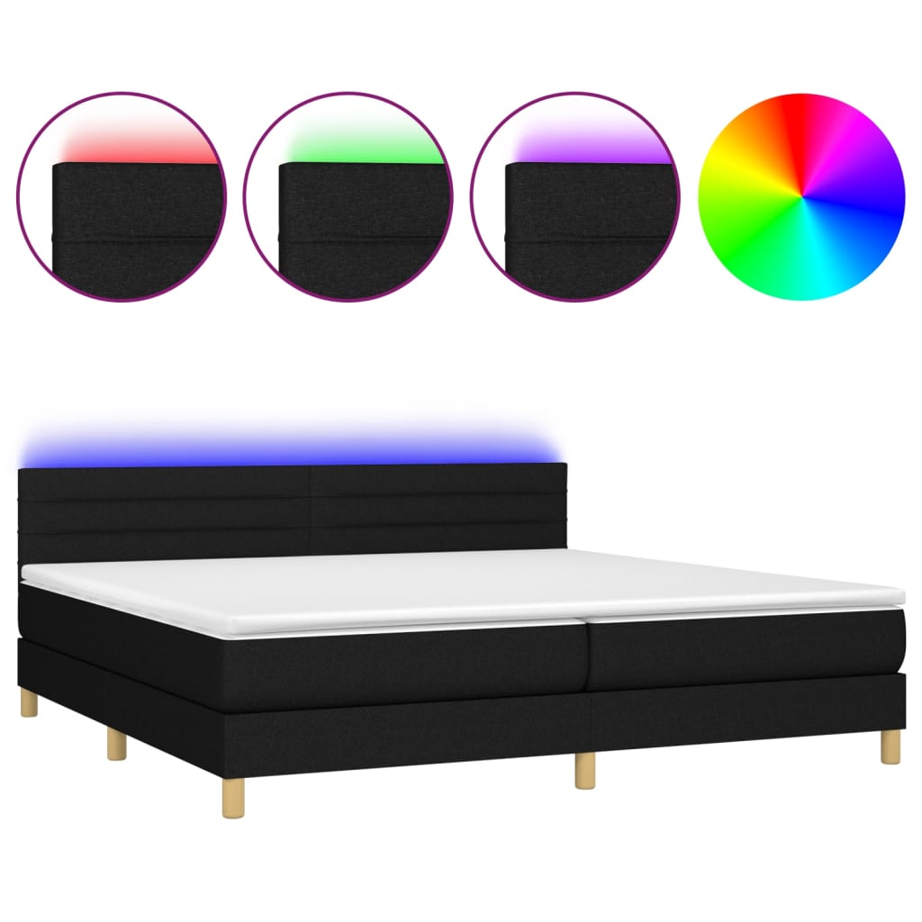 Letto A Molle Materasso E Led Nero 200x200cm In Tessuto