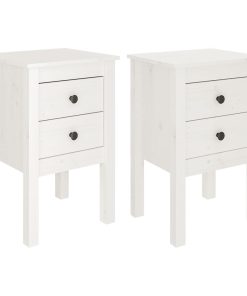Comodini 2 Pz Bianca 40x35x61,5 Cm In Legno Massello Di Pino