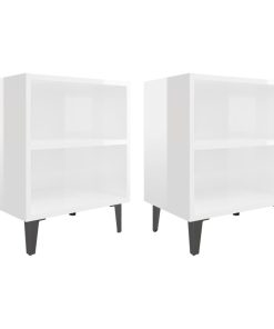 Comodini Con Gambe In Metallo 2pz Bianco Lucido 40x30x50 cm