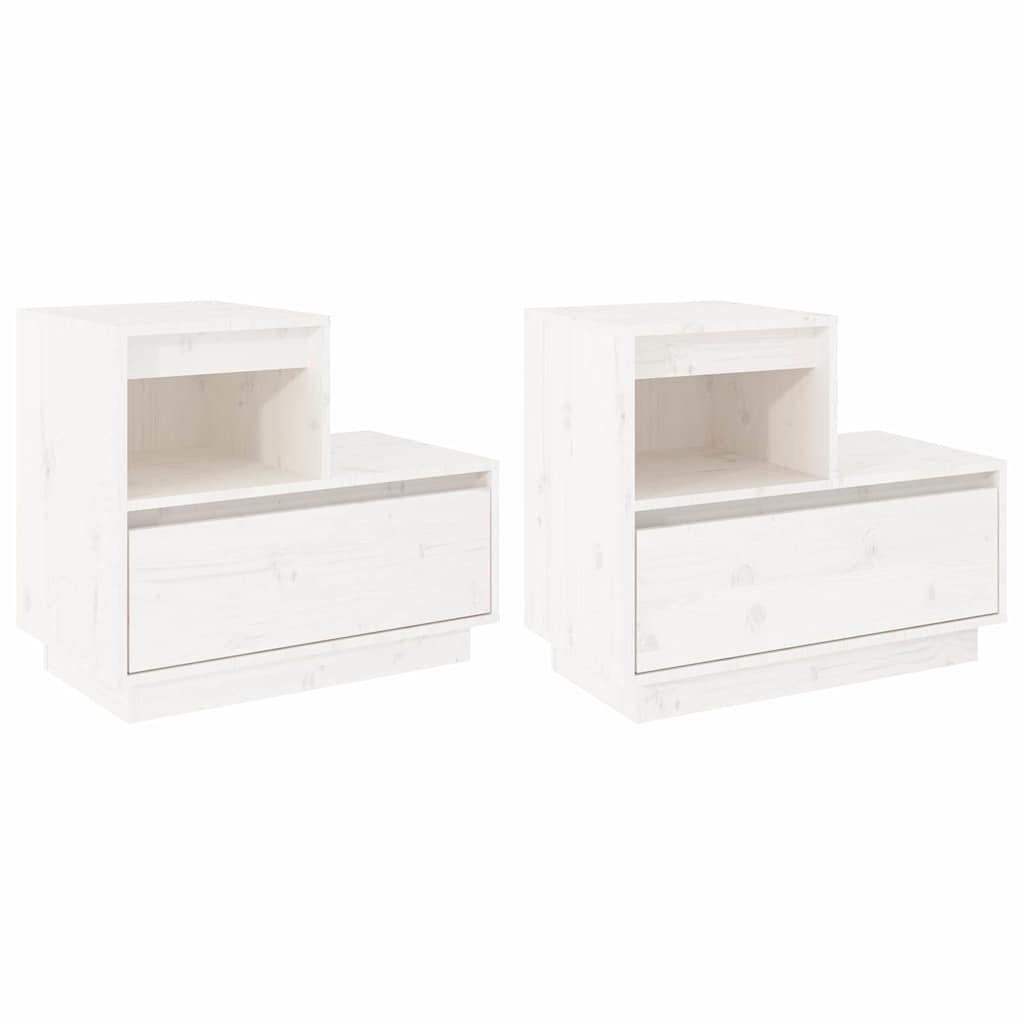 Comodini Bianchi 2 Pz 60x34x51 Cm In Legno Massello Di Pino - Image 4