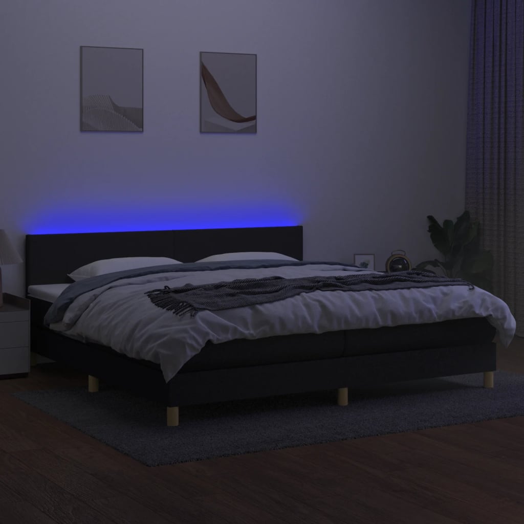Letto A Molle Materasso E Led Nero 200x200cm In Tessuto