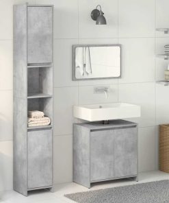 Set Mobili Da Bagno 3 Pz Grigio Cemento In Legno Multistrato
